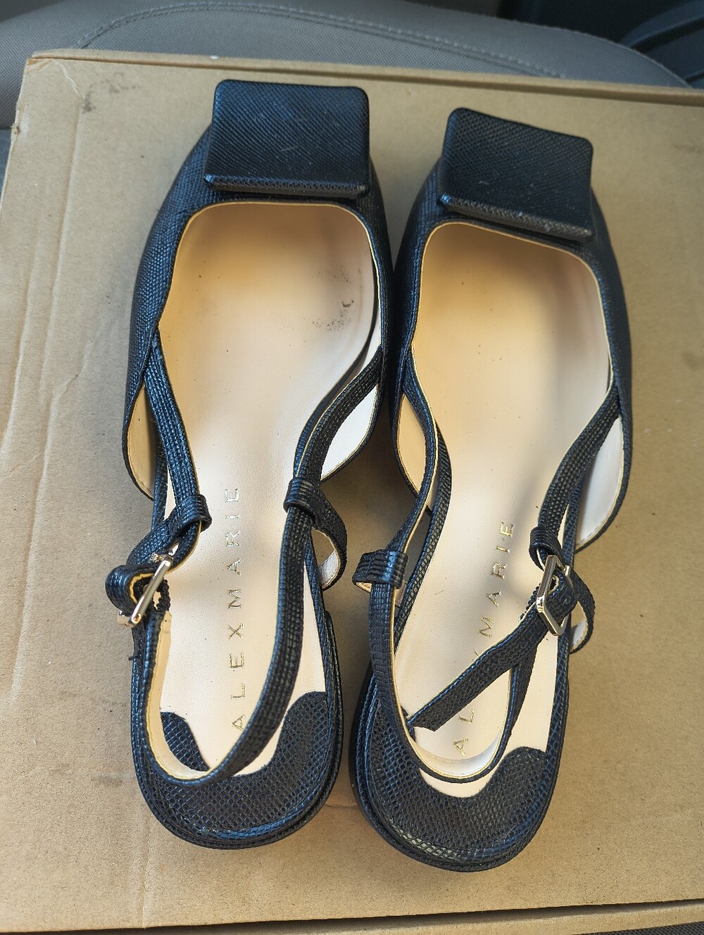 Alex Marie Black Textured Slingback Square-Toe Flats